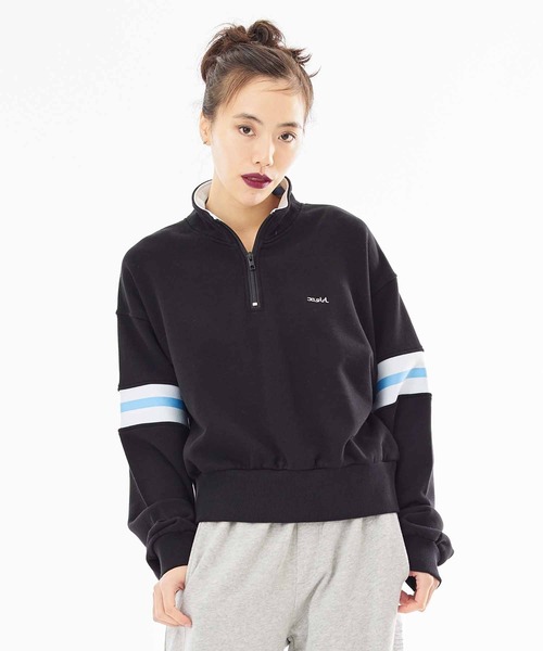 X-girl(エックスガール)の「STRIPED SLEEVE SHORT ANORAK(スウェット・レディース・ネイビー/ブラック/ホワイト・S/M)」の22枚目の写真