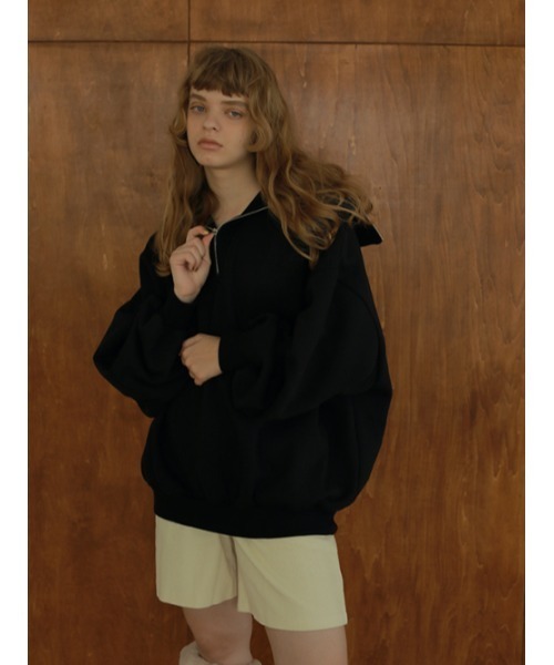 AMAIL(アマイル)の「Half zip trainer(スウェット・レディース・ベージュ/ブラック/ミント・FREE)」の2枚目の写真