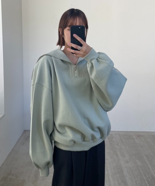 AMAIL(アマイル)の「Half zip trainer(スウェット・レディース・ベージュ/ブラック/ミント・FREE)」の5枚目の写真