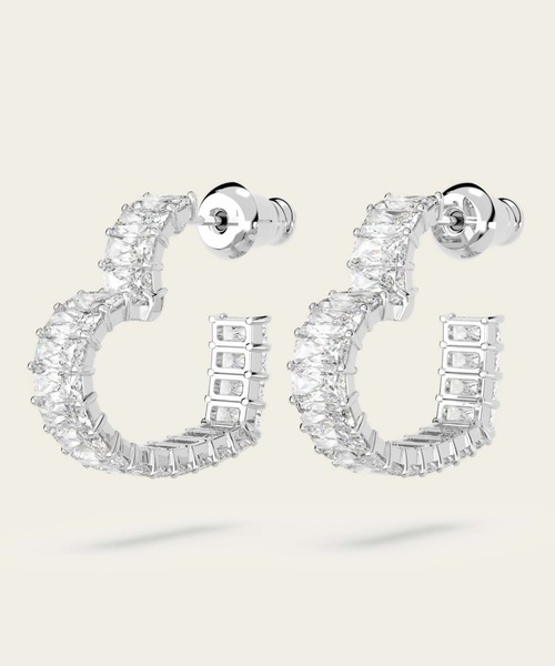 SWAROVSKI(スワロフスキー)の「【公式】【スワロフスキー】Matrix フープピアス, バゲット・カット, ハート, 小, ホワイト, ロジウム・プレーティング(ピアス(両耳用)・レディース・ホワイト・ONE SIZE)」の4枚目の写真