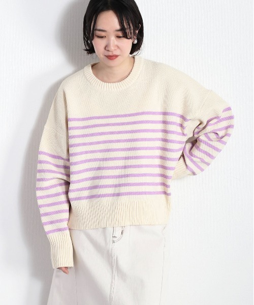 cepo(セポ)の「カノコ編みクルーネックニット(ニット/セーター・レディース・ラベンダー/オフホワイト/グリーン/ホワイト×ブラック/イエロー・M)」の2枚目の写真