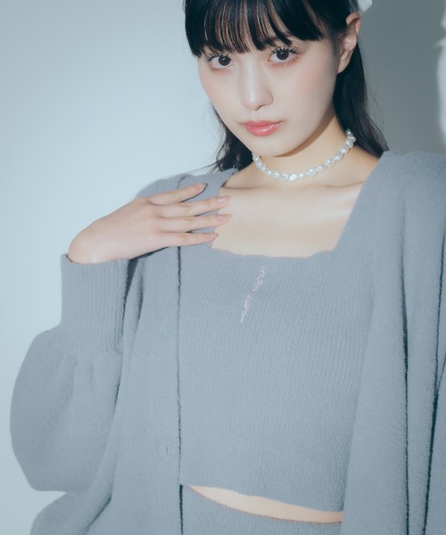 Romansual（ロマンシュアル）の「Romansual/ニットタンクトップ＆ハーフパンツセット（タンクトップ・レディース・グレー/ピンク・FREE）」の3枚目の写真