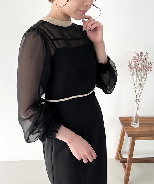 JUNOAH（ジュノア）の「シアーリボンボレロ（カーディガン/ボレロ・レディース・ブラック/クリーム/モカ/ブラック×ブラック/グレイッシュベージュ/ホワイト・LARGE/X-LARGE/MEDIUM/SMALL）」の11枚目の写真