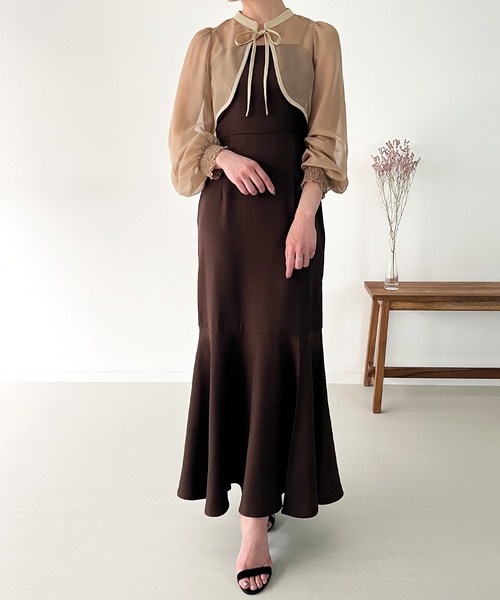 JUNOAH（ジュノア）の「シアーリボンボレロ（カーディガン/ボレロ・レディース・ブラック/クリーム/モカ/ブラック×ブラック/グレイッシュベージュ/ホワイト・LARGE/X-LARGE/MEDIUM/SMALL）」の21枚目の写真