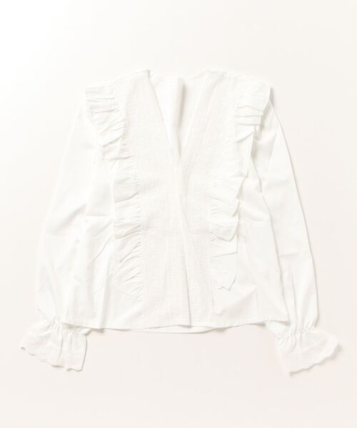 Dream garden(ドリームガーデン)の「フリル刺繍レースVネックブラウス(シャツ/ブラウス・レディース・ホワイト・XL/L/M/S/2XL)」の3枚目の写真