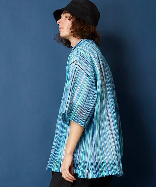 MEMENTISM（メメントイズム）の「ビッグシルエット バルファレースシャツ　シアーシャツ（シャツ/ブラウス・メンズ・ブラック系/グリーン系/ライトグリーン系/ブルー系・FREE）」の21枚目の写真