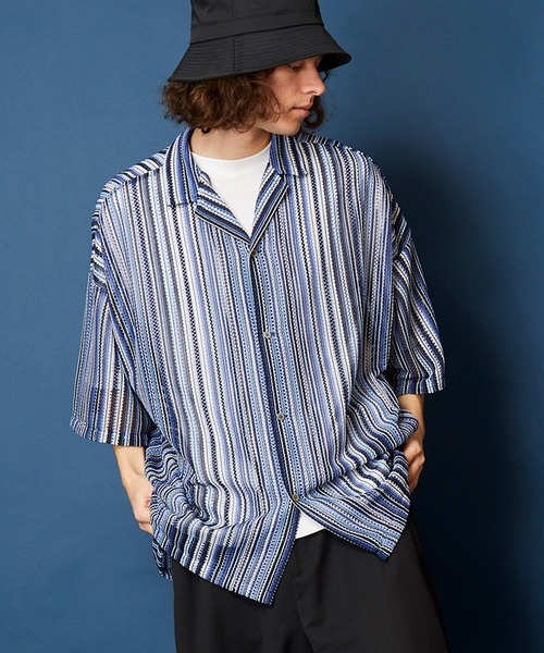 MEMENTISM（メメントイズム）の「ビッグシルエット バルファレースシャツ　シアーシャツ（シャツ/ブラウス・メンズ・ブラック系/グリーン系/ライトグリーン系/ブルー系・FREE）」の7枚目の写真