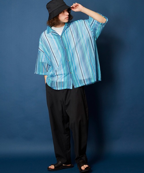 MEMENTISM（メメントイズム）の「ビッグシルエット バルファレースシャツ　シアーシャツ（シャツ/ブラウス・メンズ・ブラック系/グリーン系/ライトグリーン系/ブルー系・FREE）」の13枚目の写真