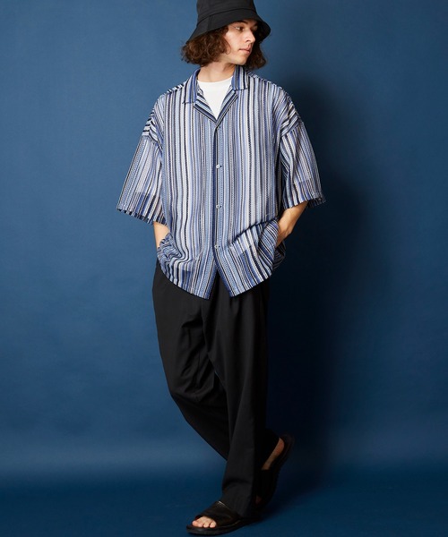 MEMENTISM（メメントイズム）の「ビッグシルエット バルファレースシャツ　シアーシャツ（シャツ/ブラウス・メンズ・ブラック系/グリーン系/ライトグリーン系/ブルー系・FREE）」の10枚目の写真