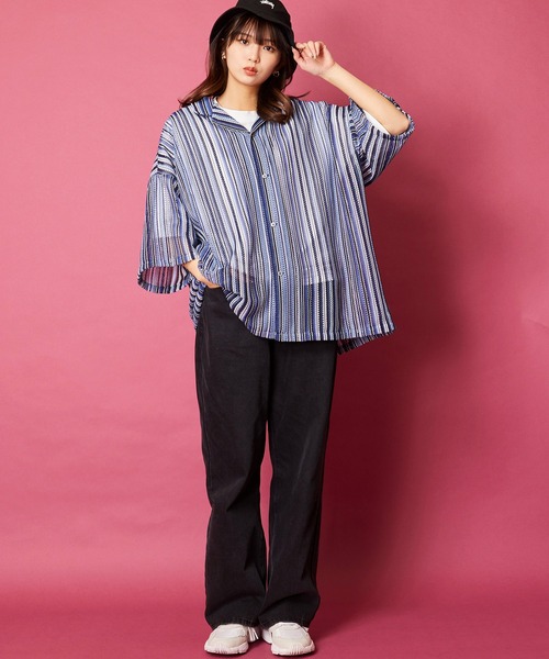 MEMENTISM（メメントイズム）の「ビッグシルエット バルファレースシャツ　シアーシャツ（シャツ/ブラウス・メンズ・ブラック系/グリーン系/ライトグリーン系/ブルー系・FREE）」の19枚目の写真