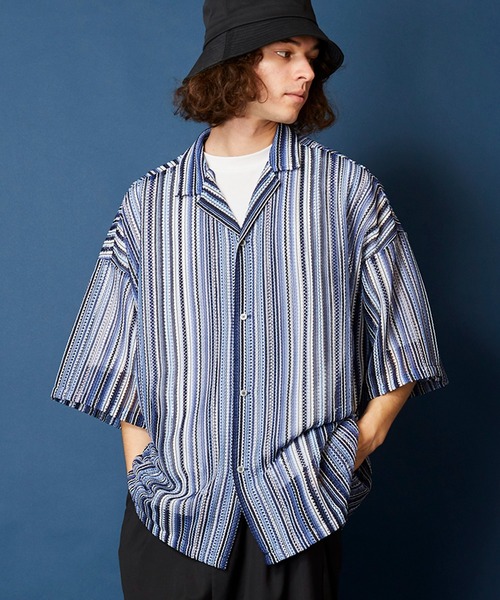 MEMENTISM（メメントイズム）の「ビッグシルエット バルファレースシャツ　シアーシャツ（シャツ/ブラウス・メンズ・ブラック系/グリーン系/ライトグリーン系/ブルー系・FREE）」の6枚目の写真