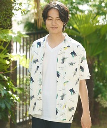【UNIIT/ユニット】レーヨン100％  接触冷感　総柄シャツ 　アロハシャツ 　ストリート 　モード 　カジュアル  夏服 　オープンカラーシャツ 　開襟シャツ