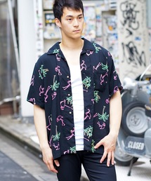 【UNIIT/ユニット】レーヨン100％  接触冷感　総柄シャツ 　アロハシャツ 　ストリート 　モード 　カジュアル  夏服 　オープンカラーシャツ 　開襟シャツ