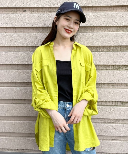 RODEO CROWNS WIDE BOWL（ロデオクラウンズワイドボウル）の「フラップポケットリネンシャツ（シャツ/ブラウス・レディース・ネイビー/アイボリー/ピンク/ライム・FREE）」の3枚目の写真