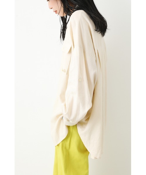 RODEO CROWNS WIDE BOWL（ロデオクラウンズワイドボウル）の「フラップポケットリネンシャツ（シャツ/ブラウス・レディース・ネイビー/アイボリー/ピンク/ライム・FREE）」の7枚目の写真