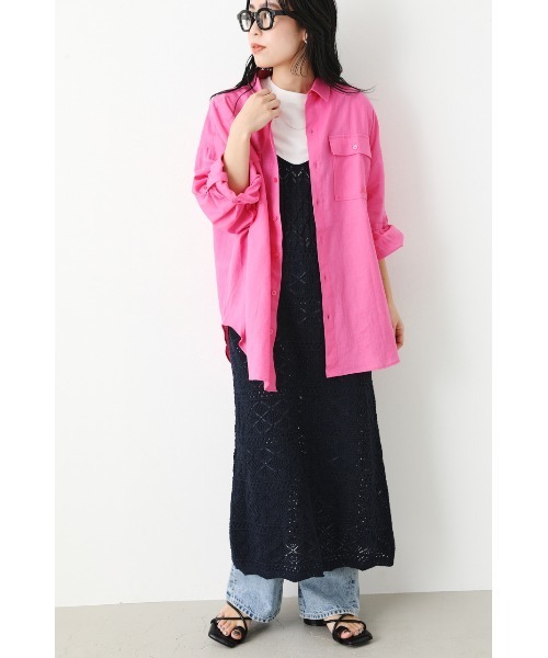 RODEO CROWNS WIDE BOWL（ロデオクラウンズワイドボウル）の「フラップポケットリネンシャツ（シャツ/ブラウス・レディース・ネイビー/アイボリー/ピンク/ライム・FREE）」の14枚目の写真