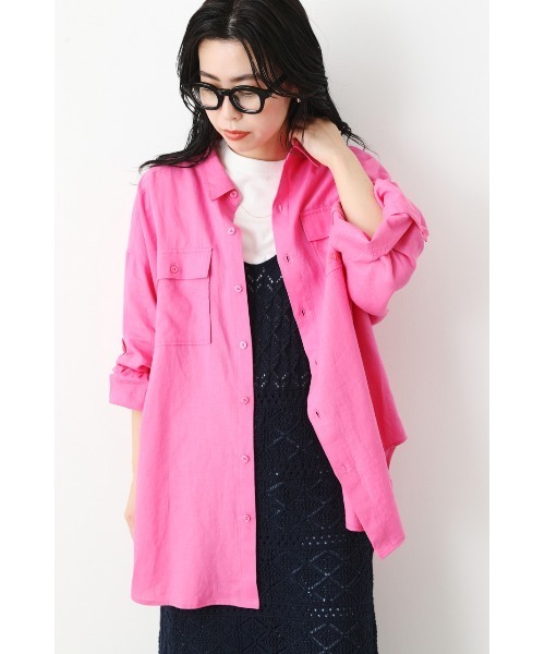 RODEO CROWNS WIDE BOWL（ロデオクラウンズワイドボウル）の「フラップポケットリネンシャツ（シャツ/ブラウス・レディース・ネイビー/アイボリー/ピンク/ライム・FREE）」の15枚目の写真