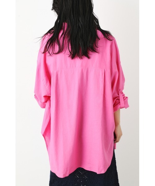 RODEO CROWNS WIDE BOWL（ロデオクラウンズワイドボウル）の「フラップポケットリネンシャツ（シャツ/ブラウス・レディース・ネイビー/アイボリー/ピンク/ライム・FREE）」の17枚目の写真