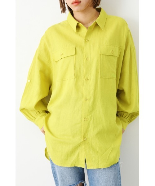 RODEO CROWNS WIDE BOWL（ロデオクラウンズワイドボウル）の「フラップポケットリネンシャツ（シャツ/ブラウス・レディース・ネイビー/アイボリー/ピンク/ライム・FREE）」の9枚目の写真