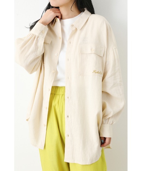 RODEO CROWNS WIDE BOWL（ロデオクラウンズワイドボウル）の「フラップポケットリネンシャツ（シャツ/ブラウス・レディース・ネイビー/アイボリー/ピンク/ライム・FREE）」の5枚目の写真
