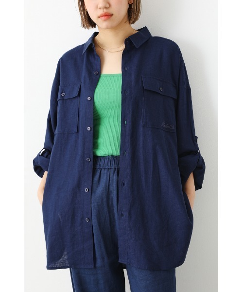 RODEO CROWNS WIDE BOWL（ロデオクラウンズワイドボウル）の「フラップポケットリネンシャツ（シャツ/ブラウス・レディース・ネイビー/アイボリー/ピンク/ライム・FREE）」の18枚目の写真