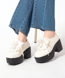 厚底フェイクパール付きローファー