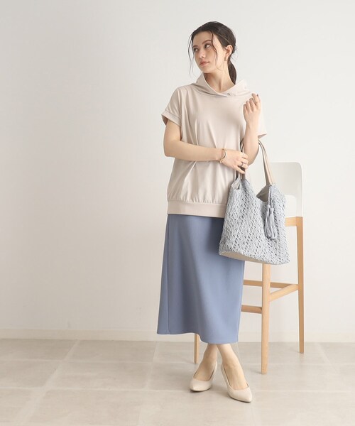 DRESKIP（ドレスキップ）の「◆【接触冷感】手軽に抜け感コーデ！抜け衿トップス（Tシャツ/カットソー・レディース・ナチュラル/ブラック/サンドベージュ/ライトグリーン/オフホワイト・02/03/04）」の18枚目の写真