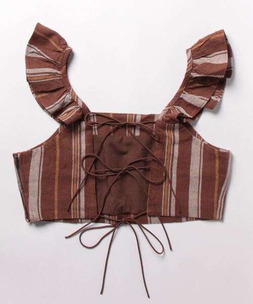 LOWRYS FARM（ローリーズファーム）の「マルチストライプビスチェ　704157（ベスト・レディース・ブラウン/アイボリー/ブルー・FREE）」の4枚目の写真