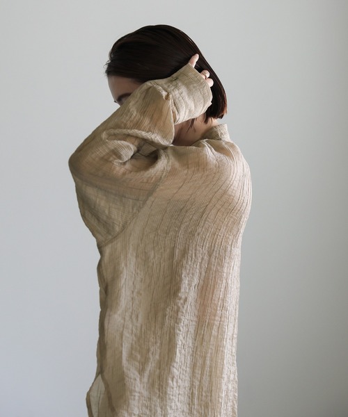 select MOCA（セレクトモカ）の「クリンクルシアーバンドカラーオーバーシャツ（シャツ/ブラウス・レディース・ダークベージュ/ブラウン/ブラック・FREE）」の19枚目の写真