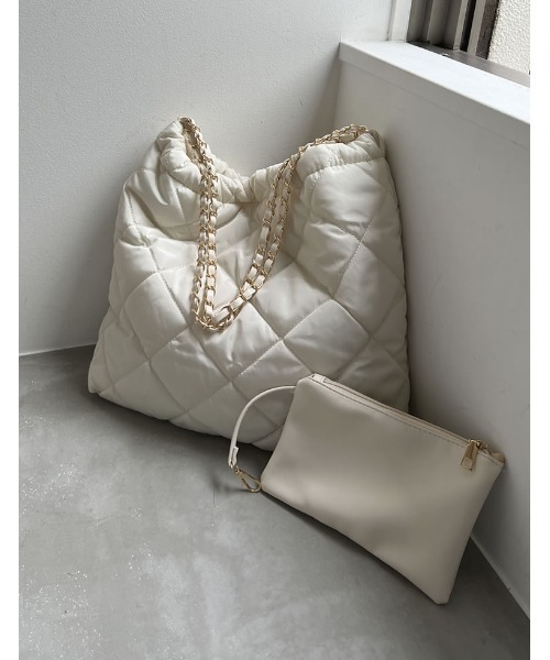 Re:EDIT（リエディ）の「キルトステッチチェーントートバッグ（トートバッグ・レディース・ホワイト/ブラウン/ブラック・FREE）」の2枚目の写真