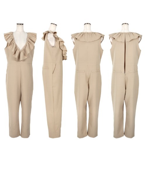 KOBE LETTUCE（コウベレタス）の「ディープネックフリルオールインワン（つなぎ/オールインワン・レディース・ブラック/チャコール/サンドベージュ・FREE）」の11枚目の写真