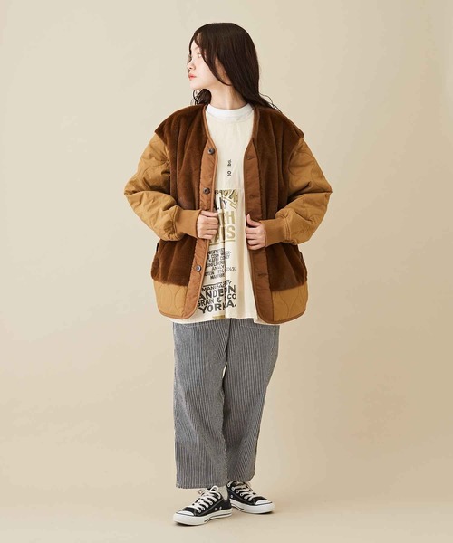 CUBE SUGAR（キューブシュガー）の「GENTIL(ジャンティ)ヒッコリールーズイージーパンツ（デニムパンツ・レディース・ネイビー/ブラック・M）」の5枚目の写真