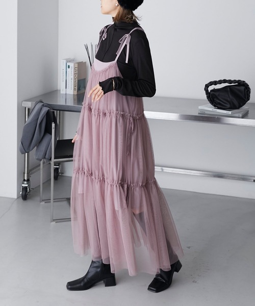 BCBG MAXAZRIA プリーツ ティアード チュール ブラック　ワンピース セール】【forksy.】チュールボリュームティアードワンピース