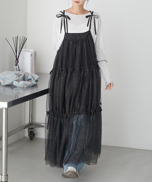 BCBG MAXAZRIA プリーツ ティアード チュール ブラック　ワンピース チュールティアードワンピース / GRACE CONTINENTAL | GRACE
