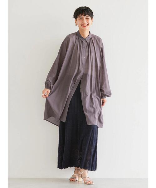 AMERICAN HOLIC（アメリカンホリック）の「シアービッグシルエットシャツチュニック（シャツ/ブラウス・レディース・チャコールグレー/オフホワイト・M/L）」の18枚目の写真