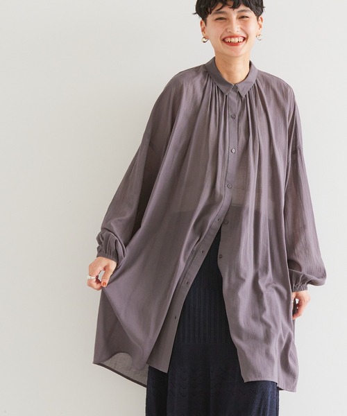 AMERICAN HOLIC（アメリカンホリック）の「シアービッグシルエットシャツチュニック（シャツ/ブラウス・レディース・チャコールグレー/オフホワイト・M/L）」の2枚目の写真