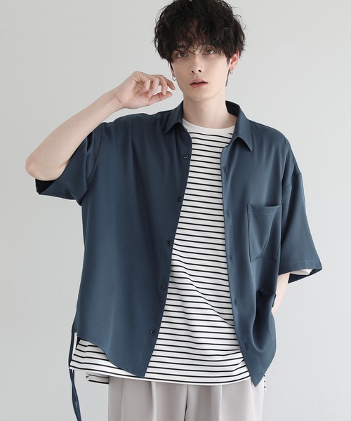LILL(リル)の「ビッグシルエットポリトロサイドコード5分袖シャツ(シャツ/ブラウス・メンズ・ブラック/ブルー/ホワイト/ライトグレー・L/M/S/XS)」の4枚目の写真