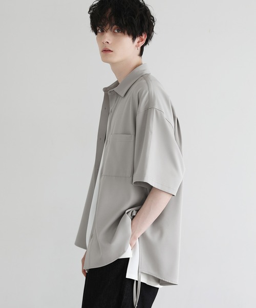 LILL(リル)の「ビッグシルエットポリトロサイドコード5分袖シャツ(シャツ/ブラウス・メンズ・ブラック/ブルー/ホワイト/ライトグレー・L/M/S/XS)」の13枚目の写真
