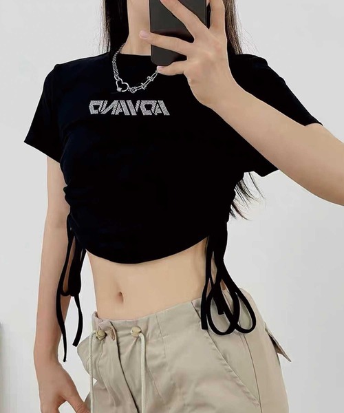 SPIGA（スピーガ）の「ﾗｲﾝｽﾄｰﾝﾛｺﾞTｼｬﾂ（Tシャツ/カットソー・レディース・ホワイト/ベージュ/ブラック/グレー/ピンク・FREE）」の2枚目の写真