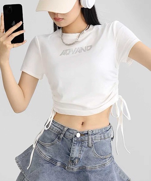 SPIGA（スピーガ）の「ﾗｲﾝｽﾄｰﾝﾛｺﾞTｼｬﾂ（Tシャツ/カットソー・レディース・ホワイト/ベージュ/ブラック/グレー/ピンク・FREE）」の6枚目の写真