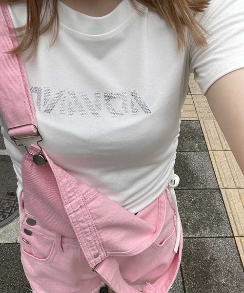 SPIGA（スピーガ）の「ﾗｲﾝｽﾄｰﾝﾛｺﾞTｼｬﾂ（Tシャツ/カットソー・レディース・ホワイト/ベージュ/ブラック/グレー/ピンク・FREE）」の8枚目の写真