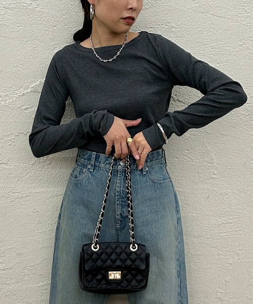 LOUNGEDRESS（ラウンジドレス）の「BASICテレコロンT（Tシャツ/カットソー・レディース・オフホワイト/チャコールグレー/ブラック/ベージュ・FREE）」の14枚目の写真