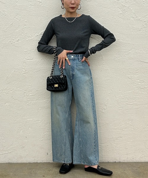 LOUNGEDRESS（ラウンジドレス）の「BASICテレコロンT（Tシャツ/カットソー・レディース・オフホワイト/チャコールグレー/ブラック/ベージュ・FREE）」の5枚目の写真