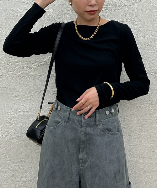 LOUNGEDRESS（ラウンジドレス）の「BASICテレコロンT（Tシャツ/カットソー・レディース・オフホワイト/チャコールグレー/ブラック/ベージュ・FREE）」の20枚目の写真