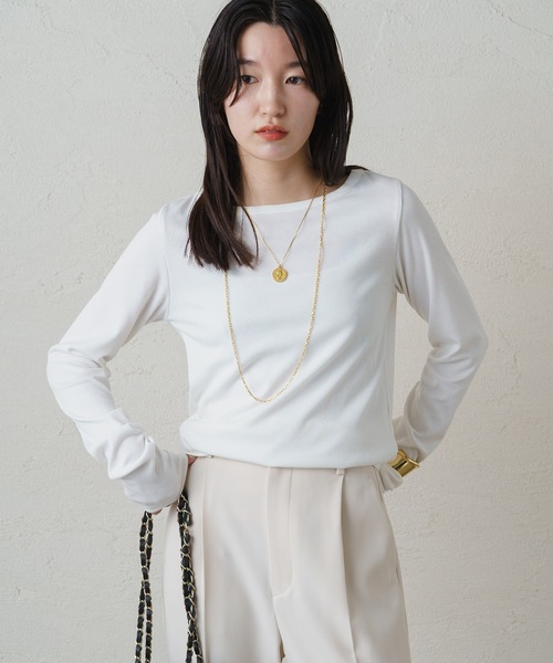 LOUNGEDRESS（ラウンジドレス）の「BASICテレコロンT（Tシャツ/カットソー・レディース・オフホワイト/チャコールグレー/ブラック/ベージュ・FREE）」の6枚目の写真