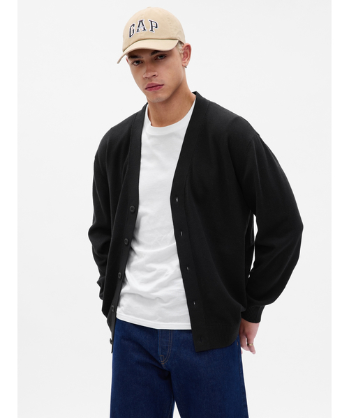 GAP(ギャップ)の「ライトウェイト カーディガン(ユニセックス)(カーディガン/ボレロ・メンズ・ブラック/アイボリー・L/XS/S/XL/M)」の2枚目の写真