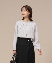 ◆【通勤/デイリー/セレモニーにも】配色バンドカラー風ブラウス【CIRCRIC】