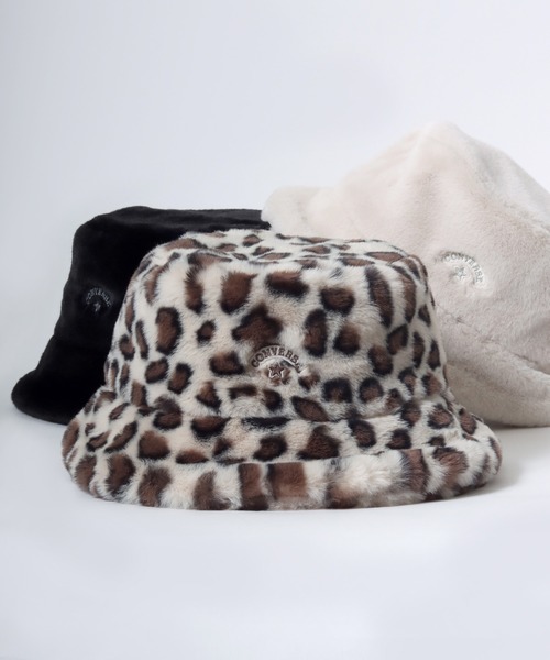 CONVERSE（コンバース）の「CONVERSE（コンバース）ブランドワンポイントロゴ刺繍フェイクファーバケットハット/無地/ヒョウ柄レオパード（ハット・レディース・ブラック/アイボリー/ホワイト系その他/レオパード/グレー/オフホワイト/ホワイト系その他2/パープル・FREE）」の4枚目の写真