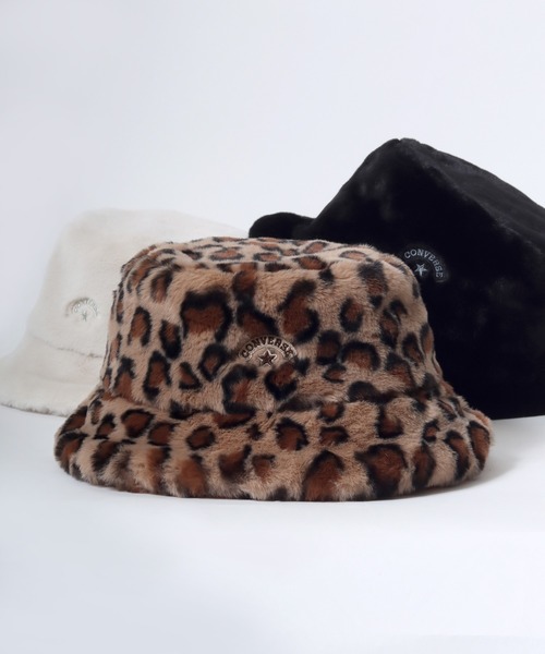 CONVERSE（コンバース）の「CONVERSE（コンバース）ブランドワンポイントロゴ刺繍フェイクファーバケットハット/無地/ヒョウ柄レオパード（ハット・レディース・ブラック/アイボリー/ホワイト系その他/レオパード/グレー/オフホワイト/ホワイト系その他2/パープル・FREE）」の8枚目の写真