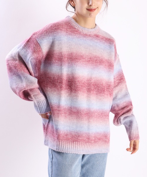 WESTSEA(ウエストシー)の「段染めヤーン天竺グラデボーダーオーバーサイズクルー(ニット/セーター・メンズ・ブラウン/グレー/ワイン/グリーン/ブルー/パープル系その他・M/L)」の6枚目の写真